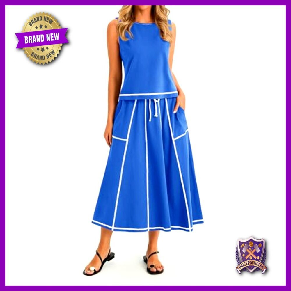 Cropped Sleeveless Tank Top and High Waisted Maxi Skirt Lounge Set Matching - Picture 2 of 7